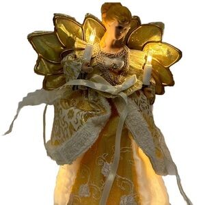 Vintage Gold Lighted Angel Christmas Tree Topper 13 Inch